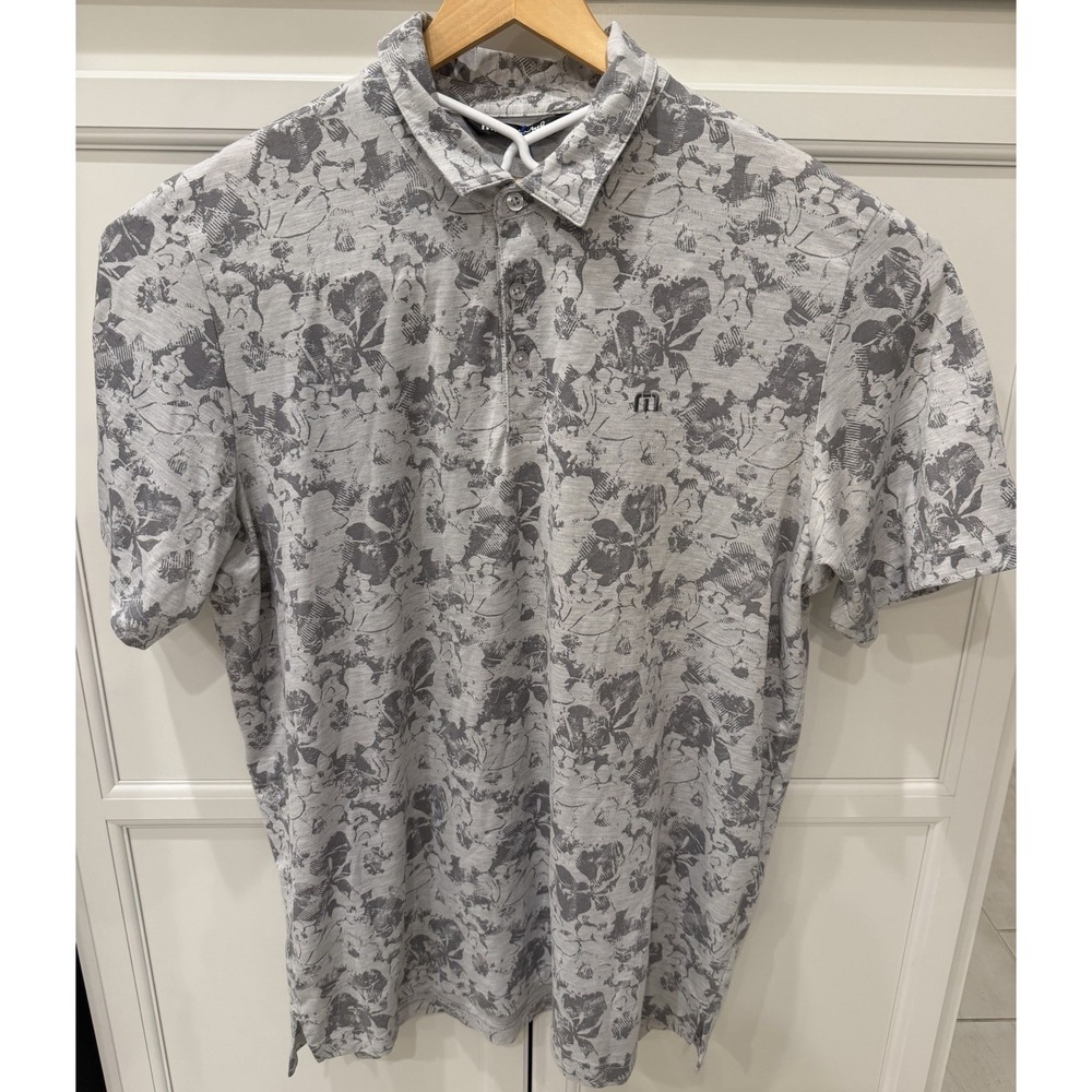 TravisMathew Men's XXL Floral Golf Polo Shirt (Heather Gray / White Blossom...